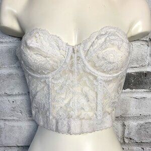 Vintage Vogue Bra White Sheer Lace Corset Crop Bustier Top